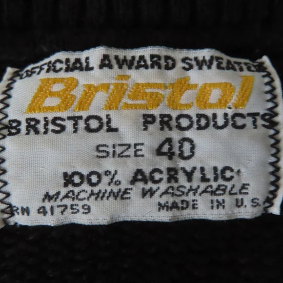 Vintage 60s V-Neck Sweater black goldKnit Varsity Pullover Hipster 70s sz 40